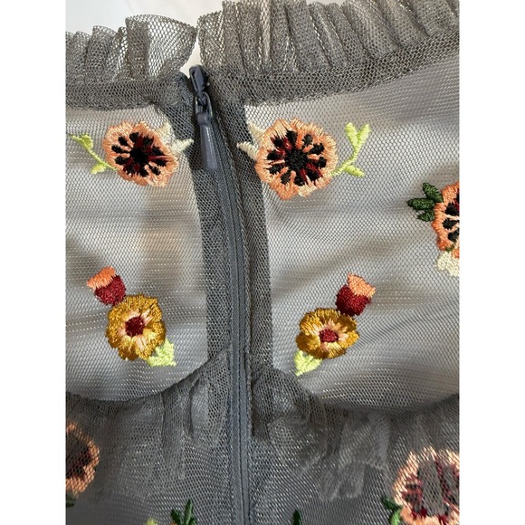 Needle & Thread Blue Floral Embroidered Tulle Midi Dress Fairy Prom Indie Folk - Picture 8 of 13